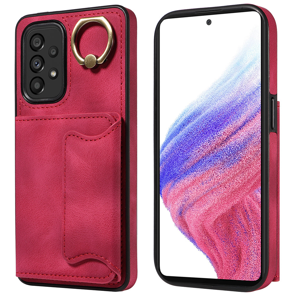 001 For Samsung Galaxy A53 5G Card Holder Anti-fall Phone Case Finger Ring Kickstand PU Leather TPU Cover 001 For Samsung Galaxy A53 5G Card Holder Anti-fall Phone Case Finger Ring Kickstand PU Leather TPU Cover